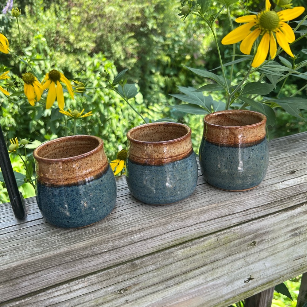 Ceramic Set of 3 Mugs Handmade Signed Around 3” Height As Is
